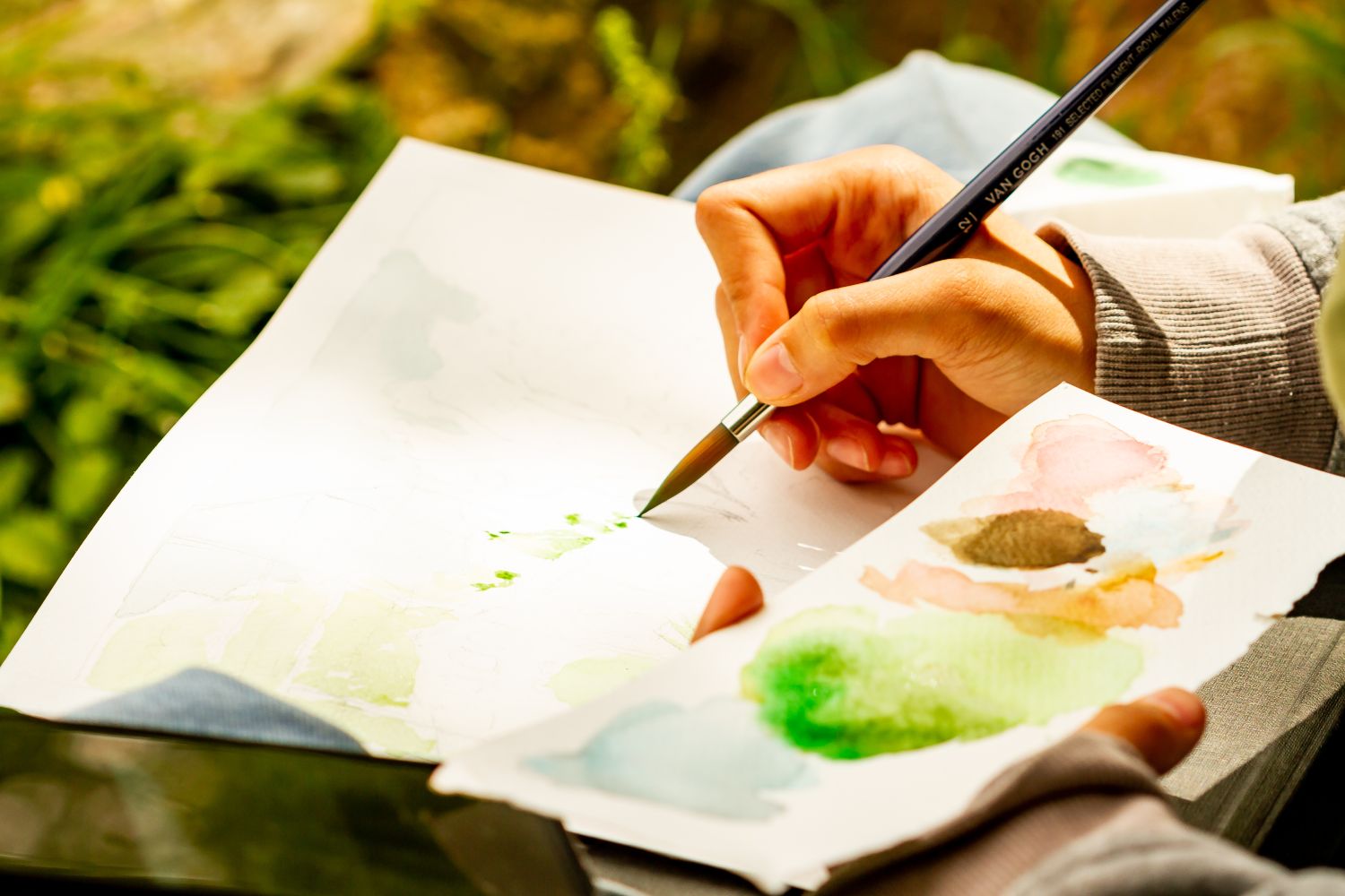 Practicing watercolor painting